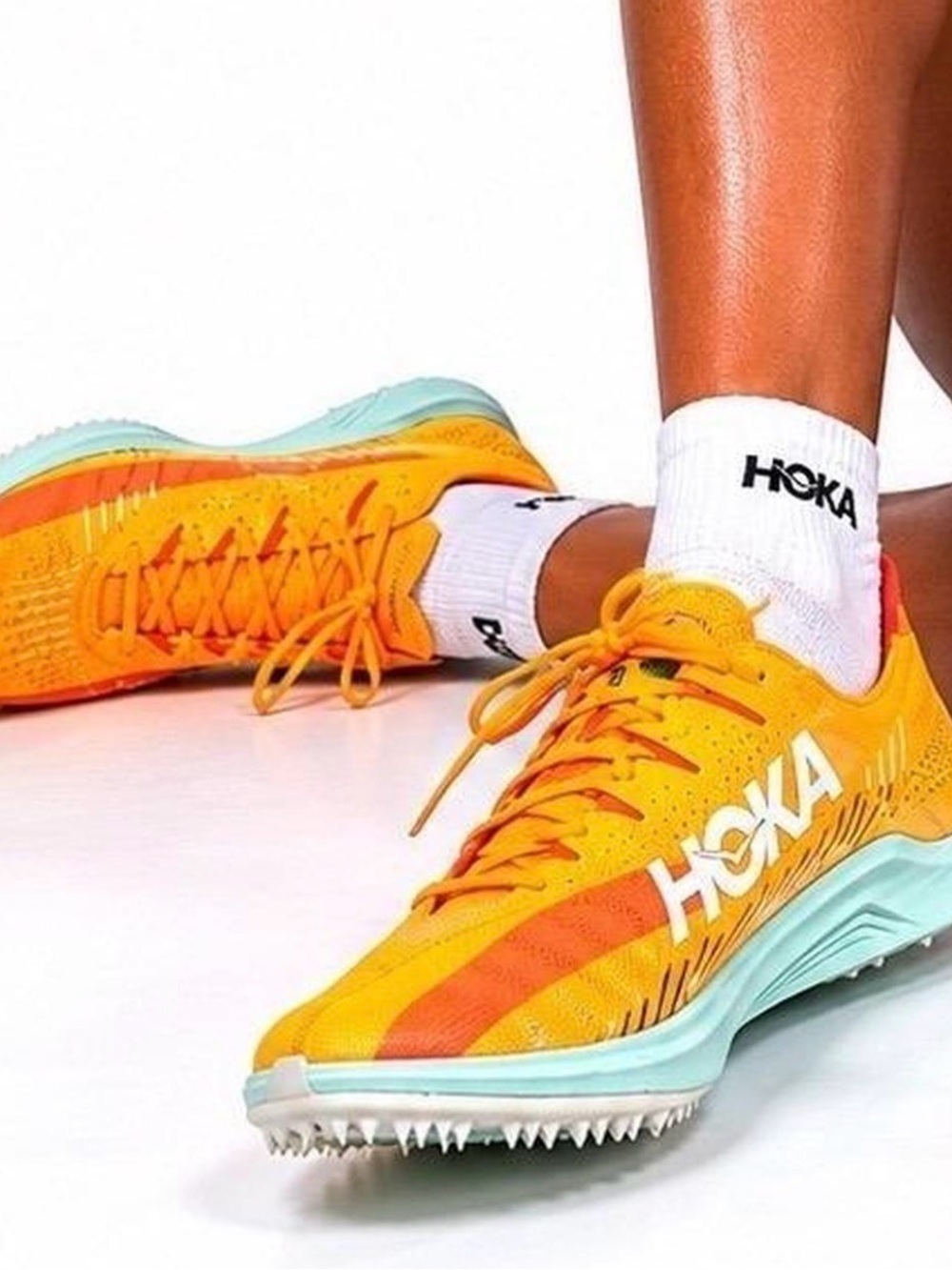 Hoka one one Cielo X LD Women's 9.5 men’s 8 Orange and Aqua Racing Spikes